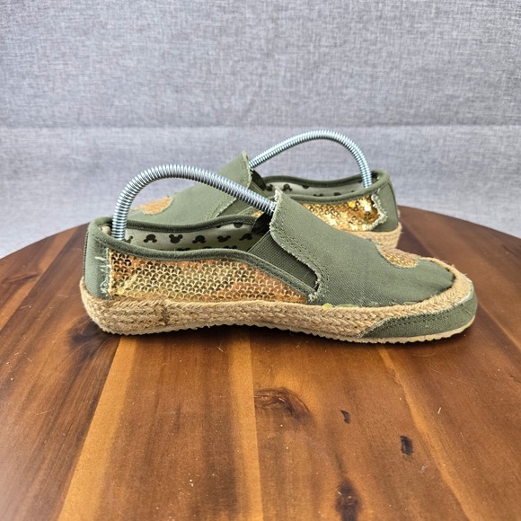 Disney Mickey Mouse Olive Green Sequin Espadrille Slip On Shoes Size 8 - Picture 9 of 15